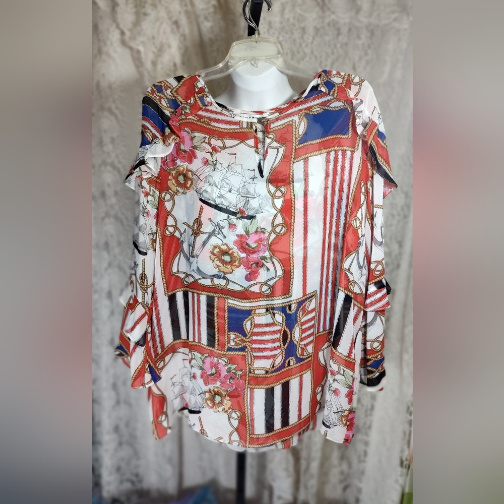 Binaca Nygard Colorful Nautical Print Blouse NWOT